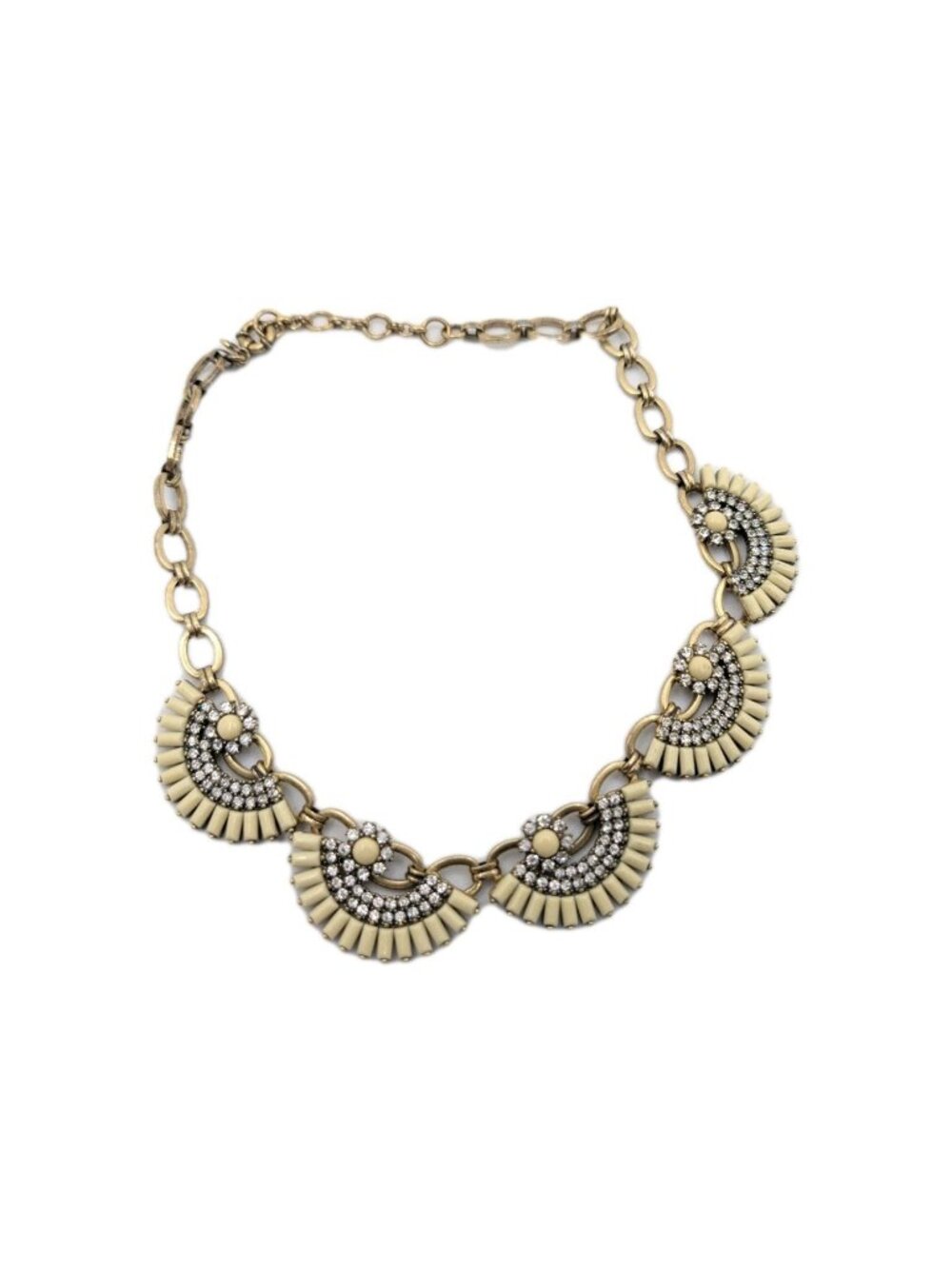 J. Crew Necklace rhinestone gold tone cream beaded Egyptian deco revival style